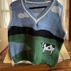 Scenic Knit Sweater Vest - Blue, Green, Black